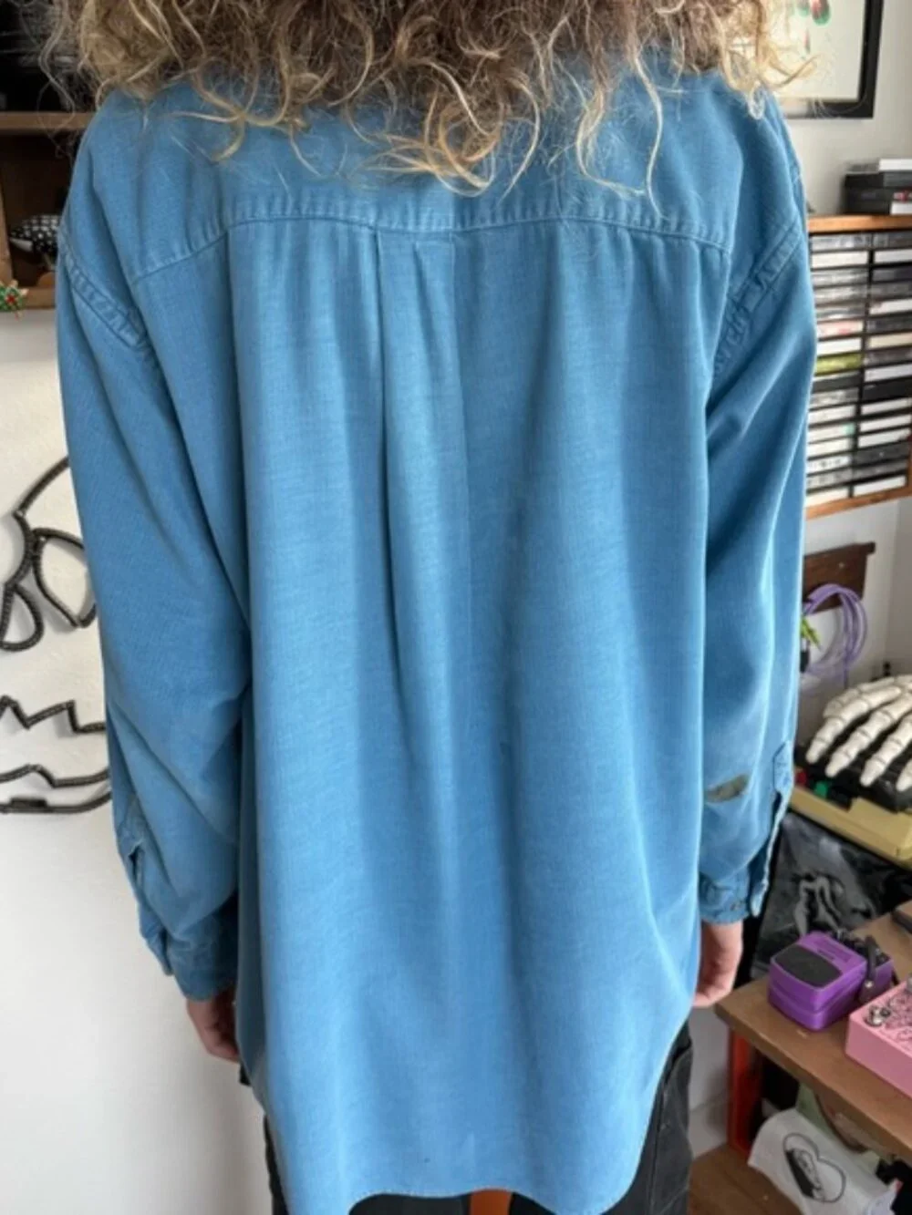 Vintage 90s Light Blue Corduroy Long Sleeve Button Down Lands' End ~ Size XL - Picture 6 of 9